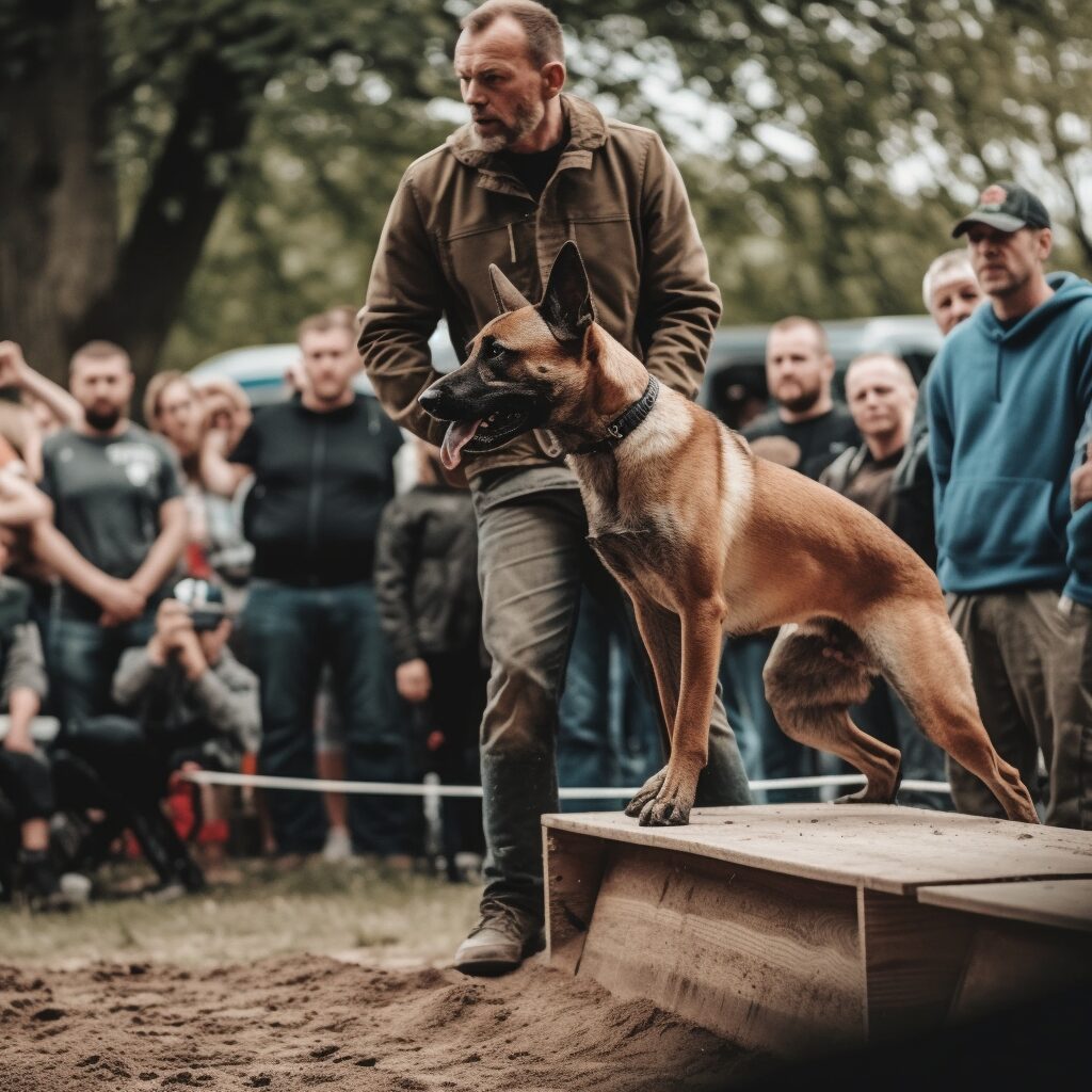 A man and his dog are on the ground.